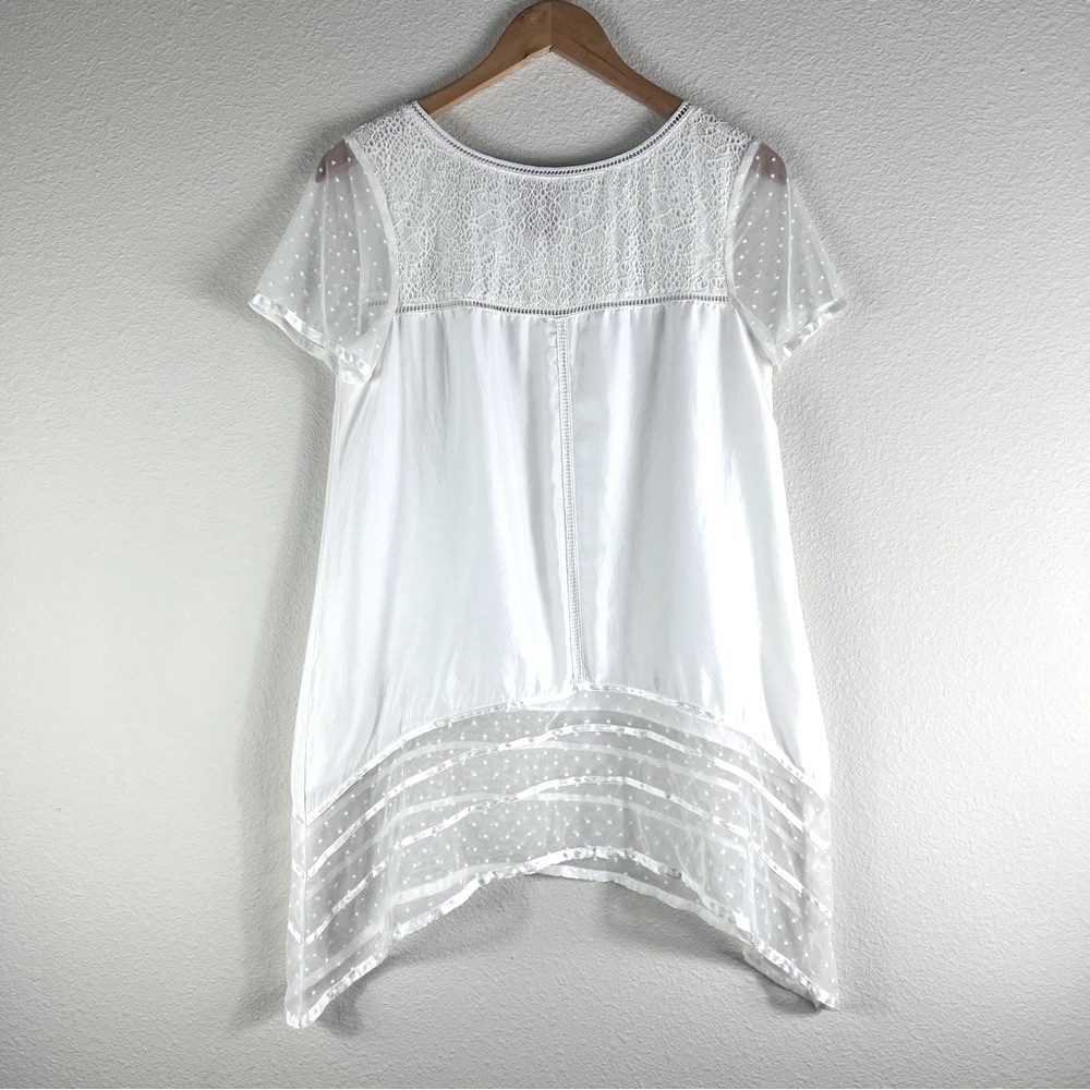 Sundance Small White Silk Asymmetrical Blouse with Short Sleeves Boho
